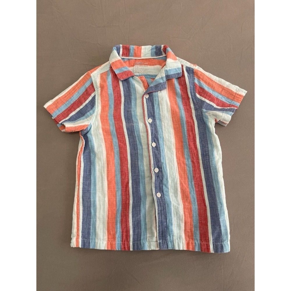 Cat & Jack Kids Short Sleeve Button Down Shirt Multi Color Stripe Size S 6/7